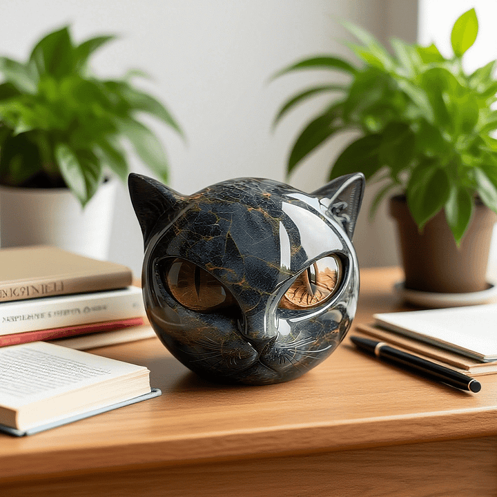 NyxCharm - Mystieke Zwarte Kattenkop Sculptuur