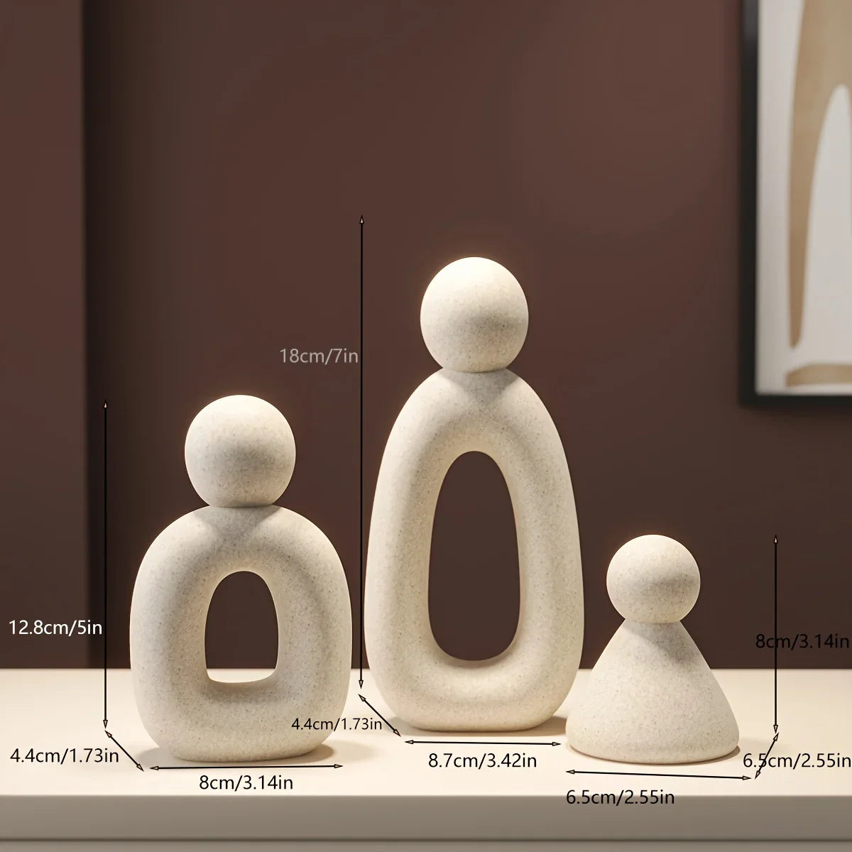 3 stuks Abstracte Familie van Drie Ornamenten – Resin Sculptuur