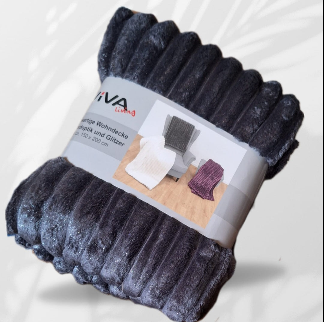 Cord look deken/Plaid Antraciet met glitter van Viva Living