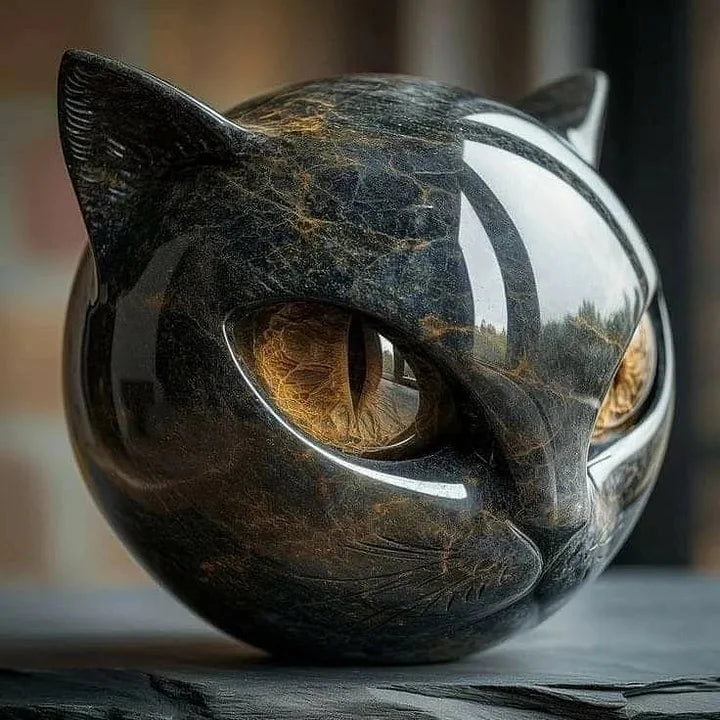 NyxCharm - Mystieke Zwarte Kattenkop Sculptuur