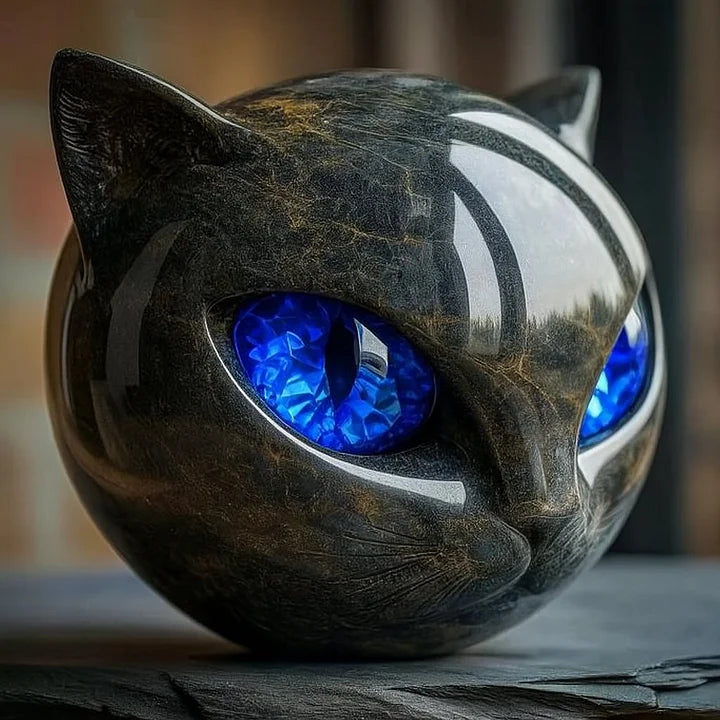 NyxCharm - Mystieke Zwarte Kattenkop Sculptuur