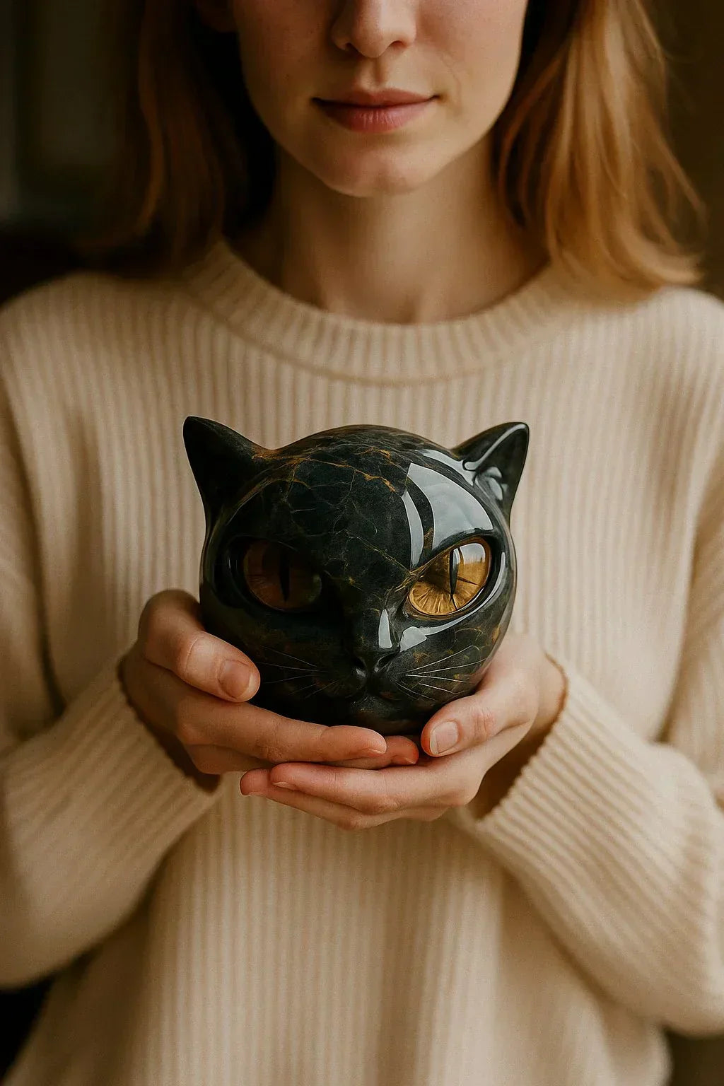 NyxCharm - Mystieke Zwarte Kattenkop Sculptuur