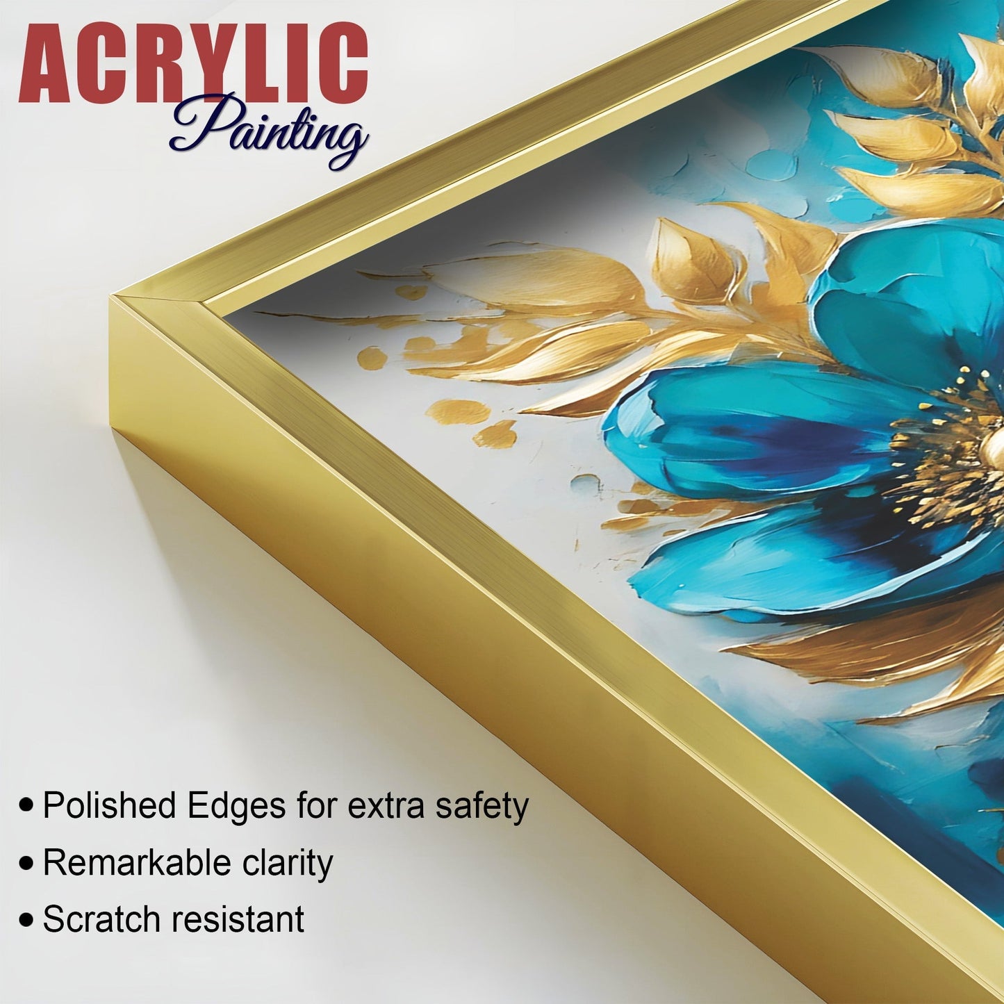 Premium Textuur Blauwe Bloem Artistieke Acryl Zwevende Wand Schilderij Set Van 2