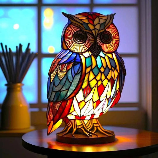 Merlin | Magische uilenlamp in gekleurd glas